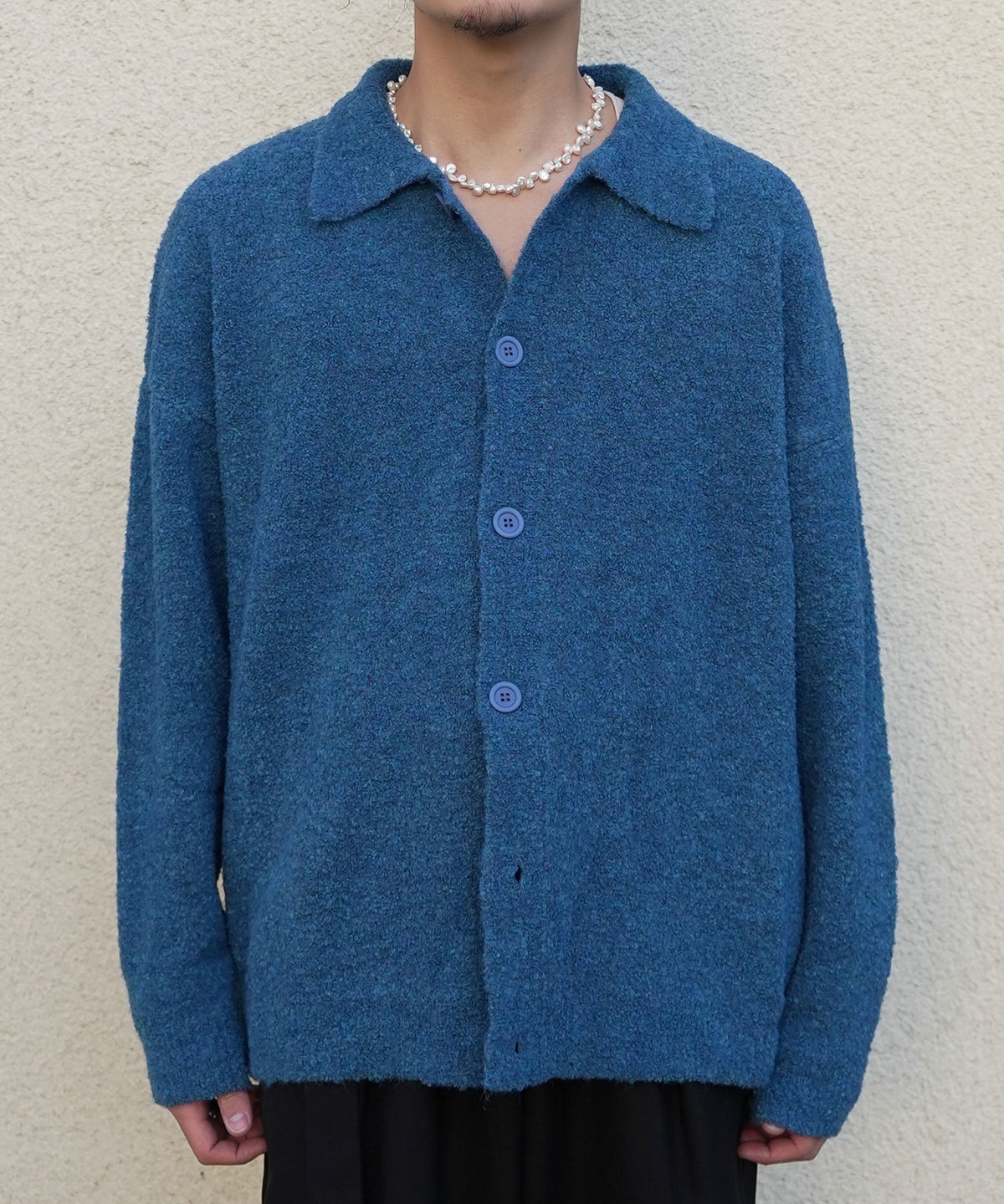 【Takeru. for BROTHERHOOD】Melange Boucle Knit Cardigan-Melange BLUE-う