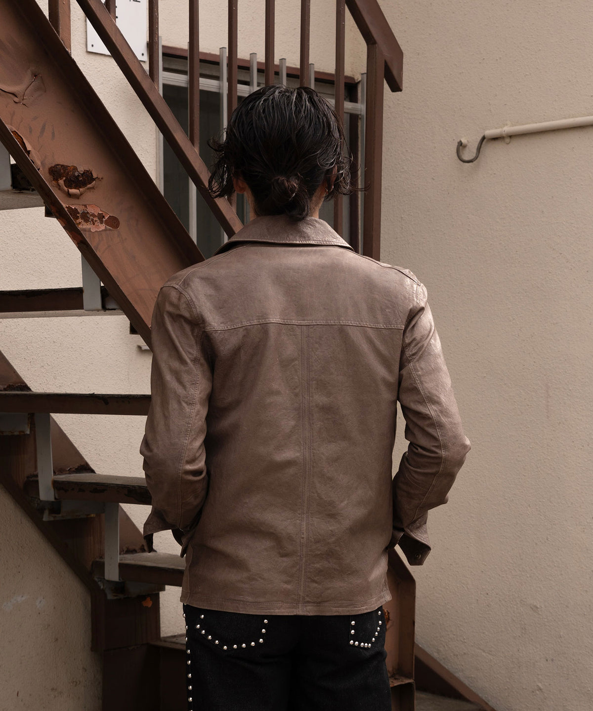【Takeru. for BROTHERHOOD】Lamb Leather Jacket-Dusty GREY-