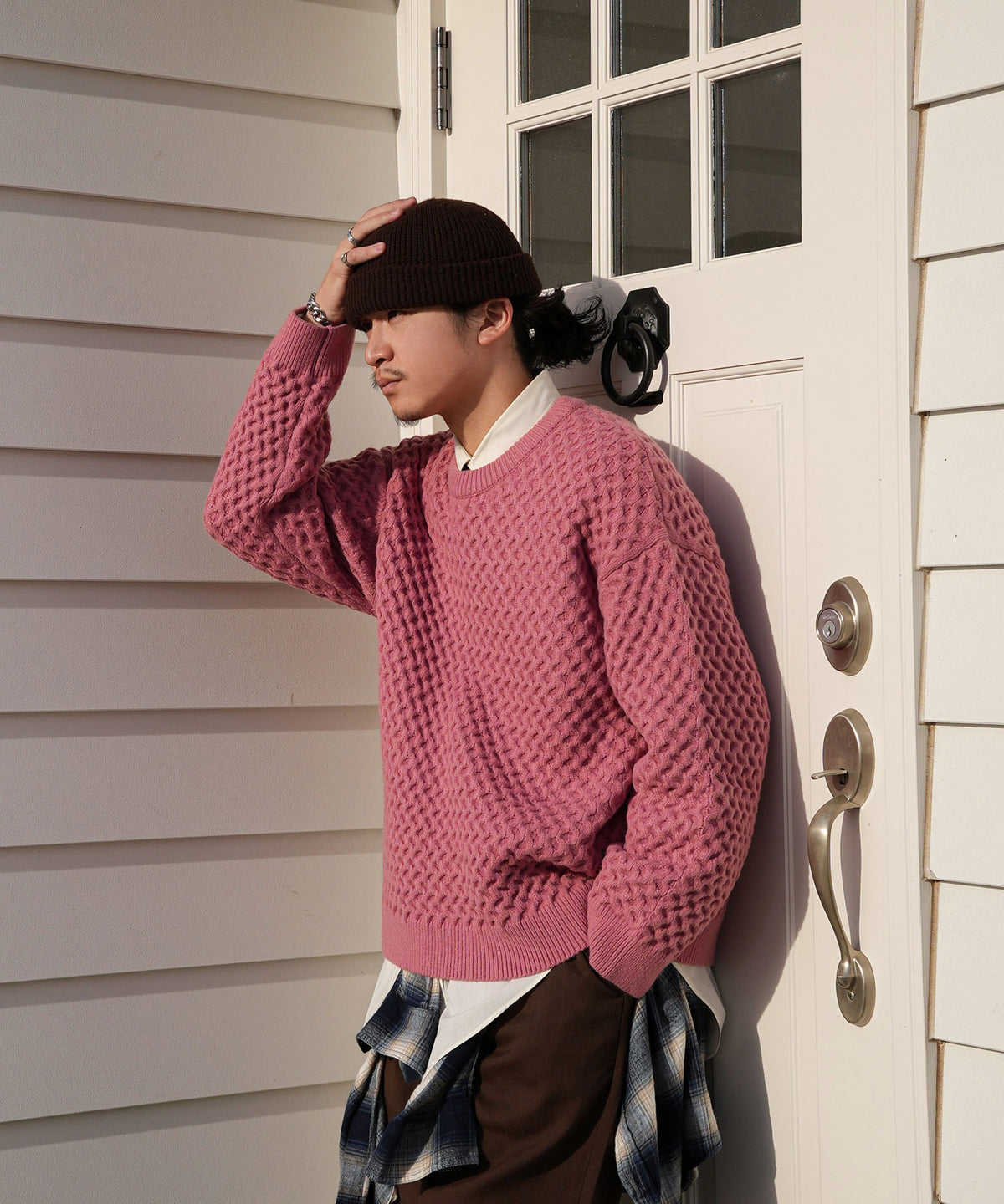 【Takeru. for BROTHERHOOD】Big Honeycomb Voluminous Knit Sweater-Smorky PINK-