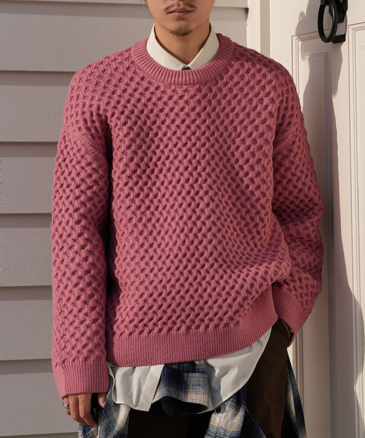 【Takeru. for BROTHERHOOD】Big Honeycomb Voluminous Knit Sweater-Smorky PINK-