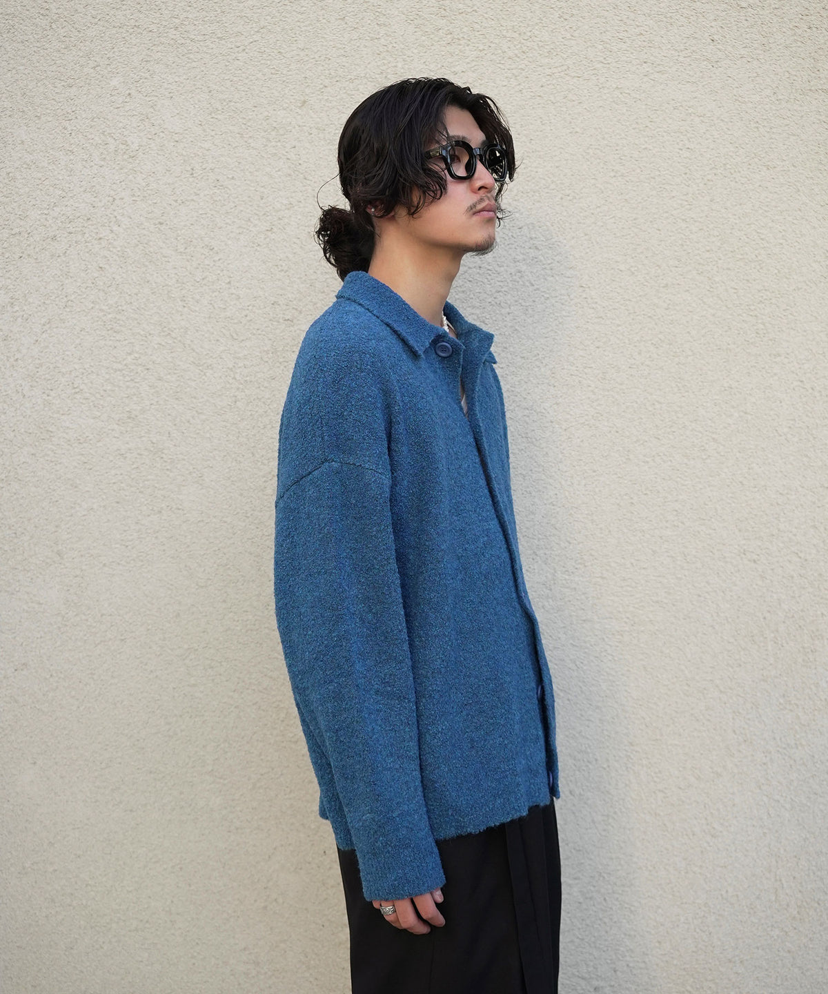 【Takeru. for BROTHERHOOD】Melange Boucle Knit Cardigan-Melange BLUE-う