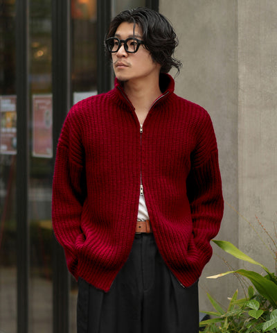 【Takeru. for BROTHERHOOD】Wool Knit Zip-Up Jacket-Deep BORDEAUX-